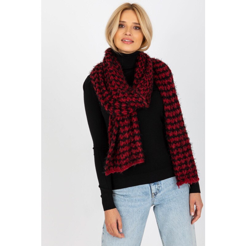 MladaModa Úpletový dámsky šál model 71088 čierny+červený 47485310