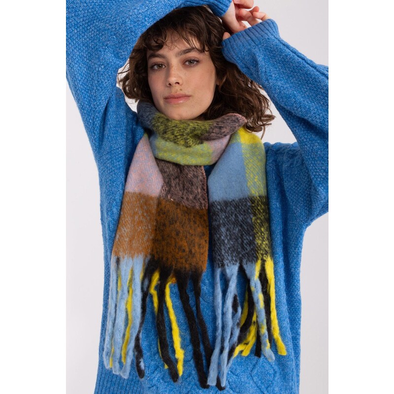 MladaModa Károvaný dámsky šál so strapcami model 50132 žltý 47485359