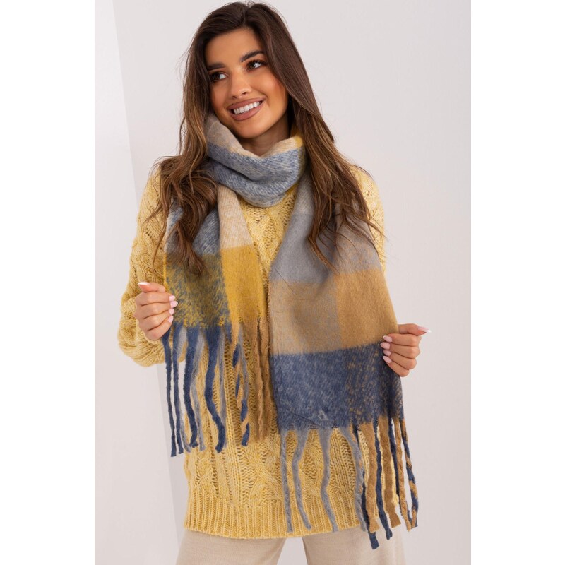 MladaModa Károvaný dámsky šál so strapcami model 50132 farba camel 47485368