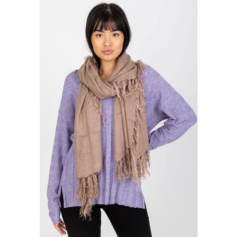 MladaModa Hladký dámsky šál so strapcami model 28565 béžový 47485388