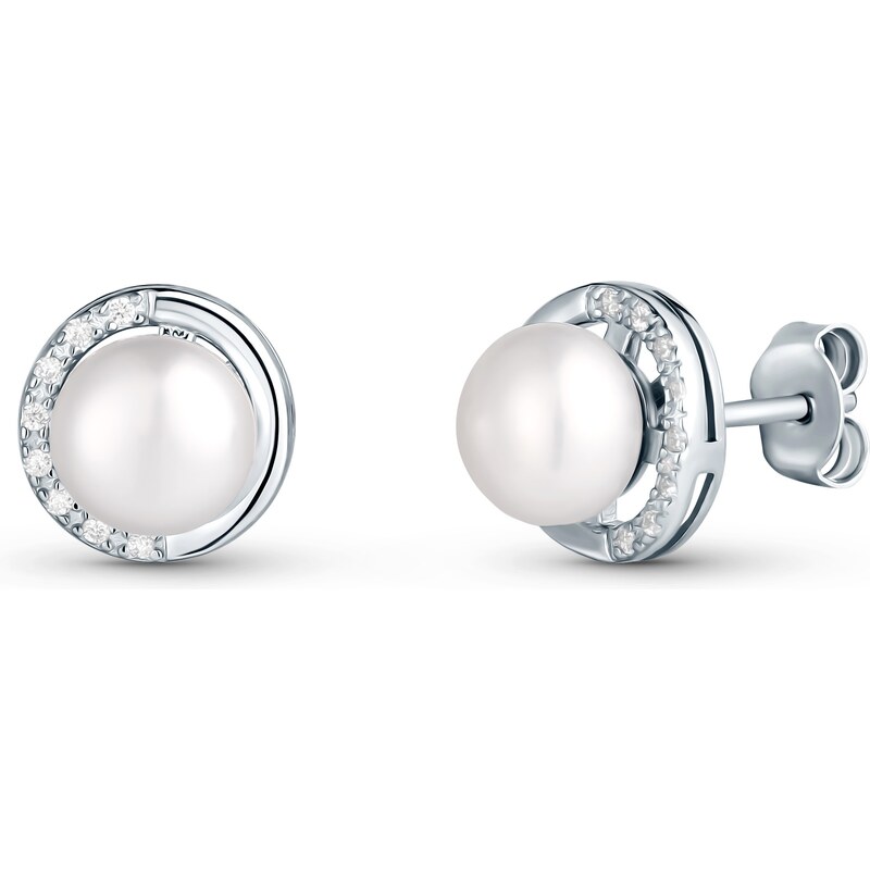 JwL Luxury Pearls Nežné strieborné náušnice so zirkónmi a pravou 66582725