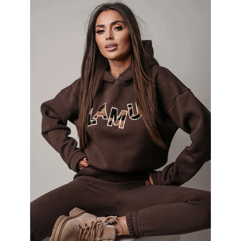 LAMU Dámska čokoládovo hnedá mikina s kapucňou 185/23A-21