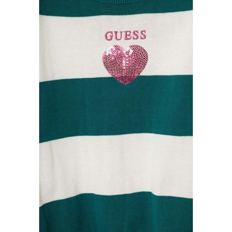 Detský bavlnený sveter Guess zelená farba, tenký