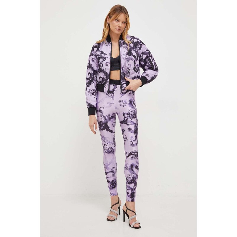 Obojstranná bunda bomber Versace Jeans Couture dámska, fialová farba, prechodná, oversize, 76HAS408 CQS85