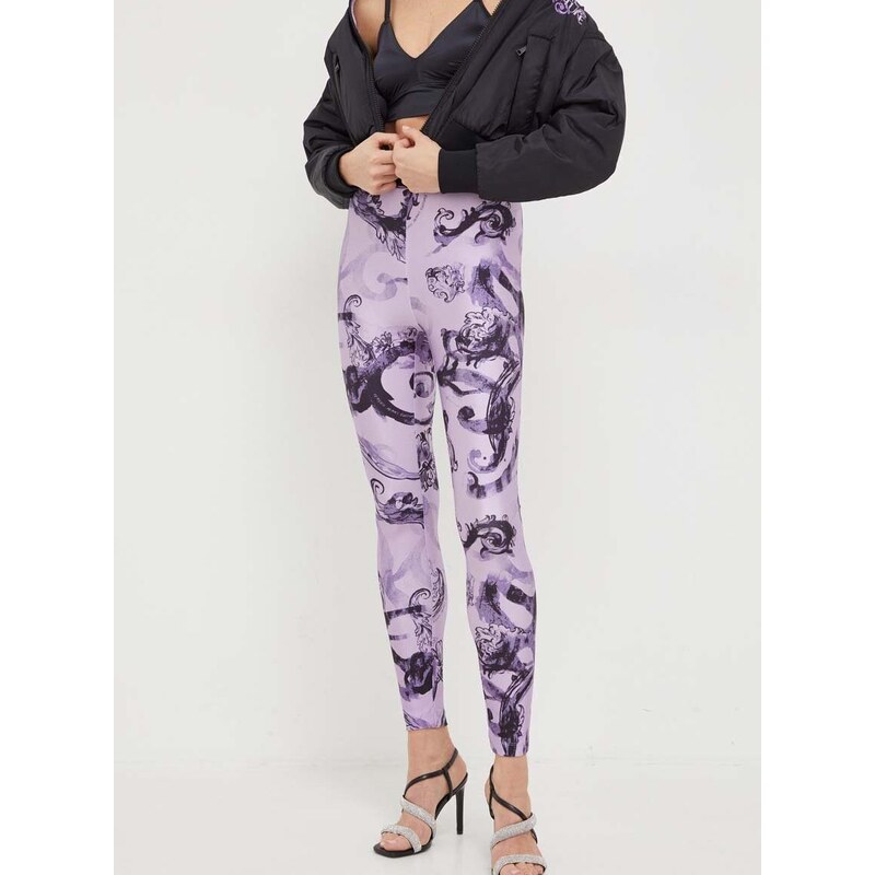 Legíny Versace Jeans Couture dámske, fialová farba, vzorované, 76HAC101 JS292