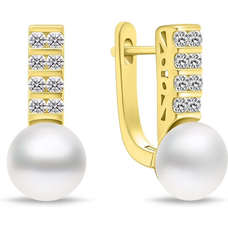Brilio Silver Jedinečné pozlátené náušnice s perlami a zirkónmi EA941Y 66589634