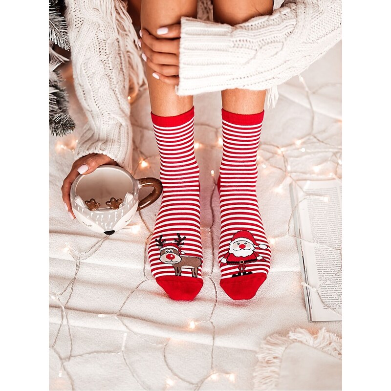 Webmoda Dámske vianočné pruhované ponožky červené