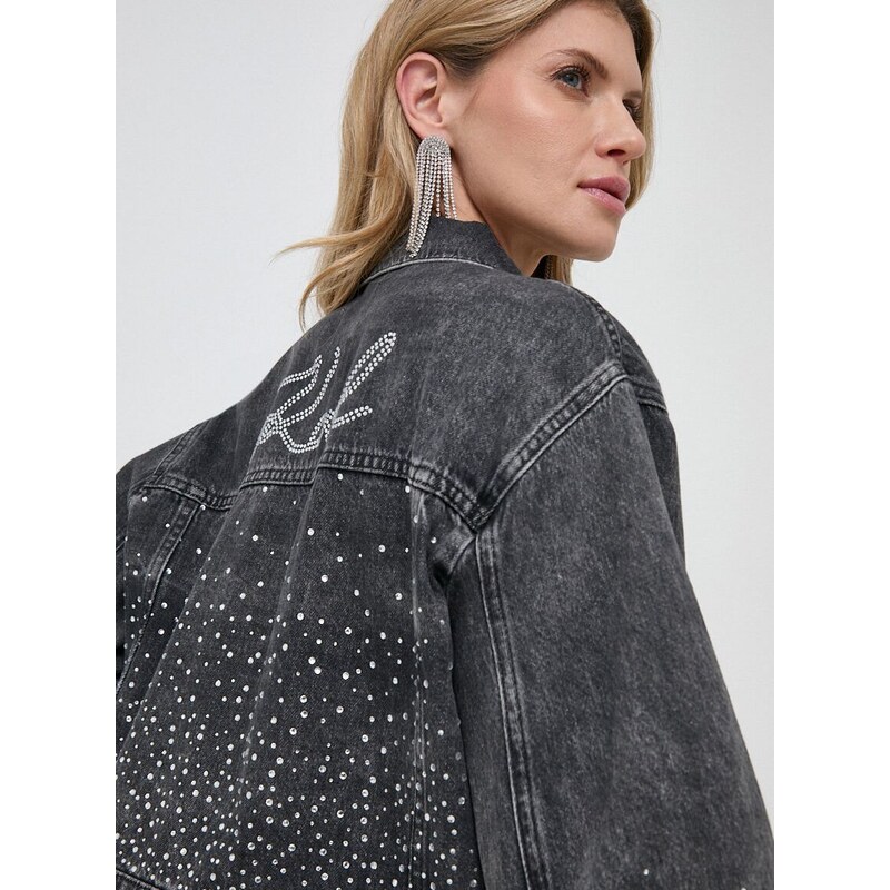 Rifľová bunda Karl Lagerfeld dámska, šedá farba, prechodná