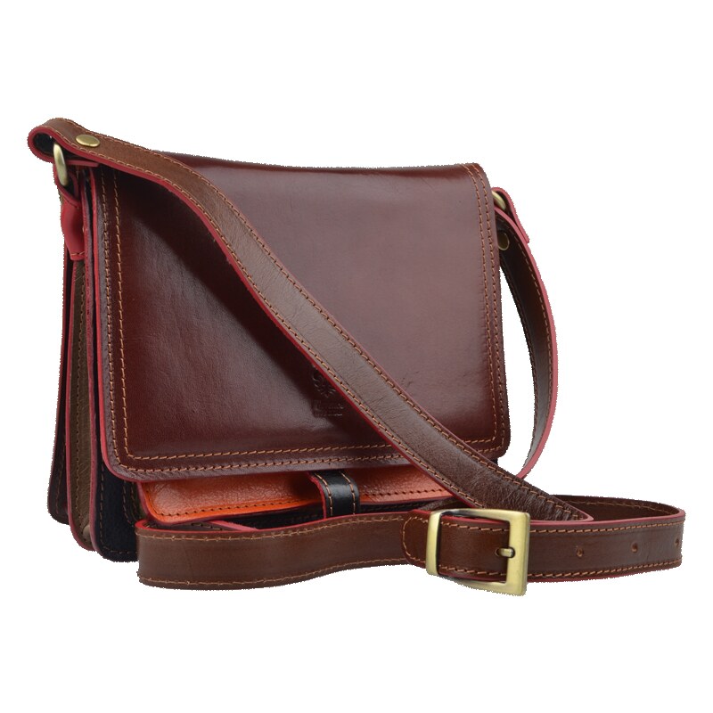 Farebná kožená talianska crossbody kabelka Quieta Marrone Colore 47608554