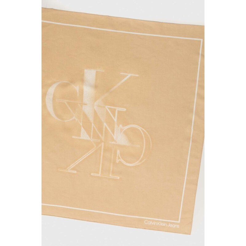 Bavlnená šatka Calvin Klein Jeans béžová farba,vzorovaná,K60K611604