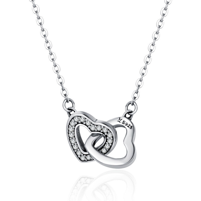 Ligot Strieborný náhrdelník 2 prepojené srdcia 47631395