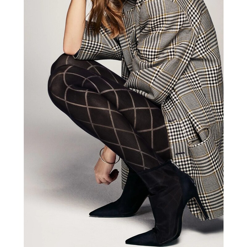 Čierne vzorované silonky Veneziana Rombo Grandi 60 deň 47888657