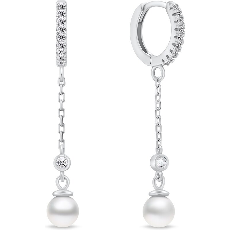 Brilio Silver Pôvabné strieborné náušnice so zirkónmi a Majorica 66597143