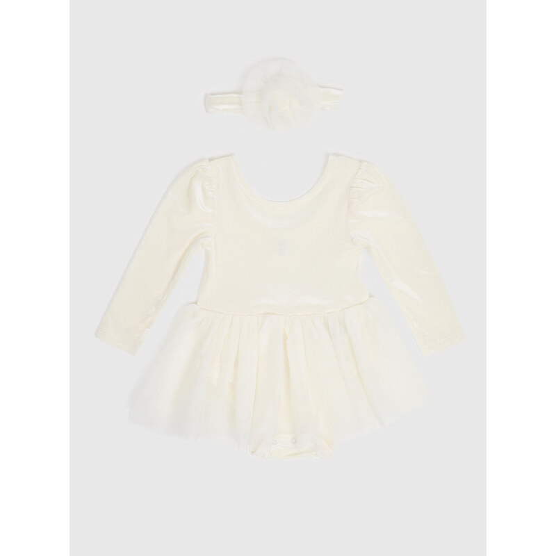 Sada krémových dievčenských body so sukničkou a čelenky v krémovej 50606654