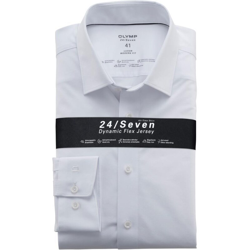 Pánska biela Flex Jersey košeľa OLYMP modern fit 47634960