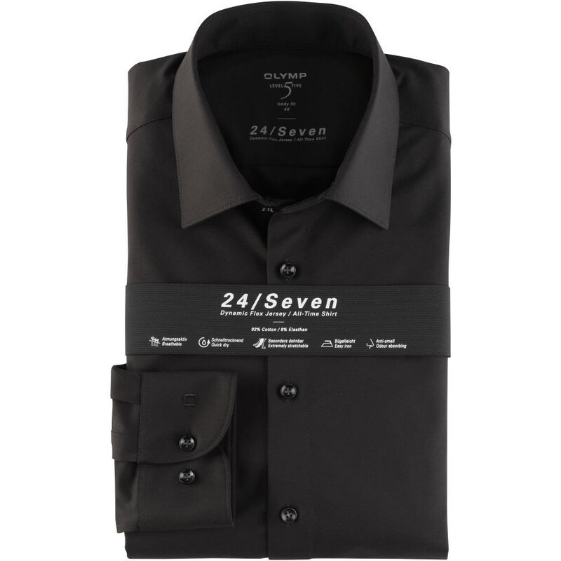 Pánska čierna flex jersey košeľa OLYMP body fit 48595046