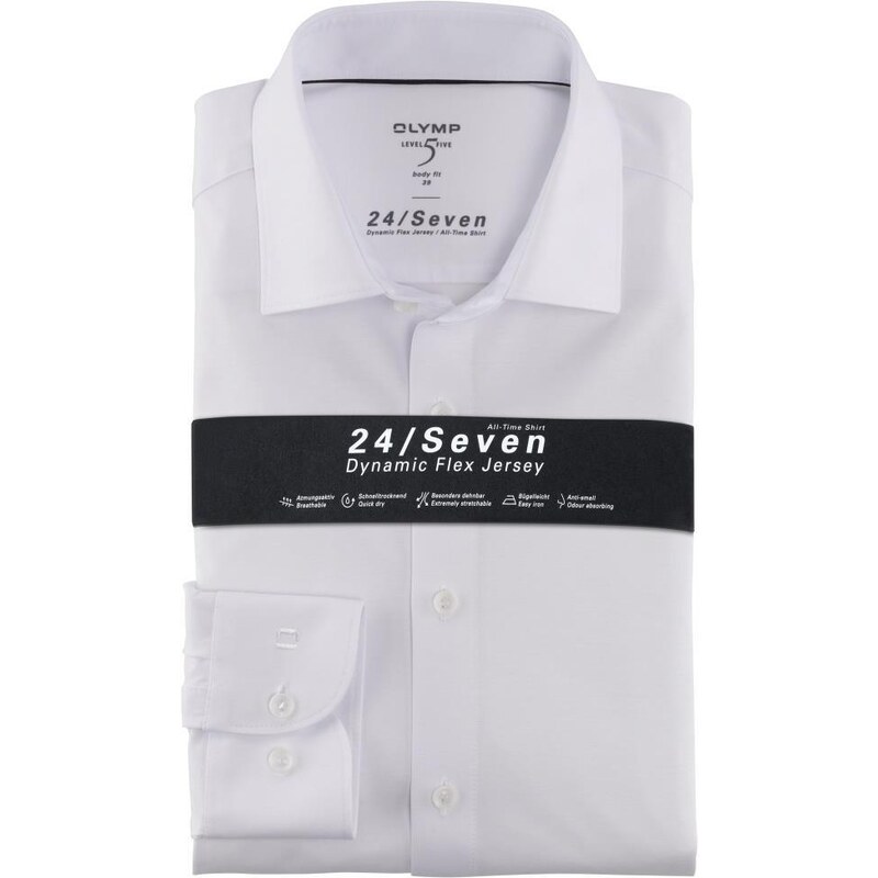 Pánska biela elastická flex jersey košeľa OLYMP body fit predĺžený 47634959