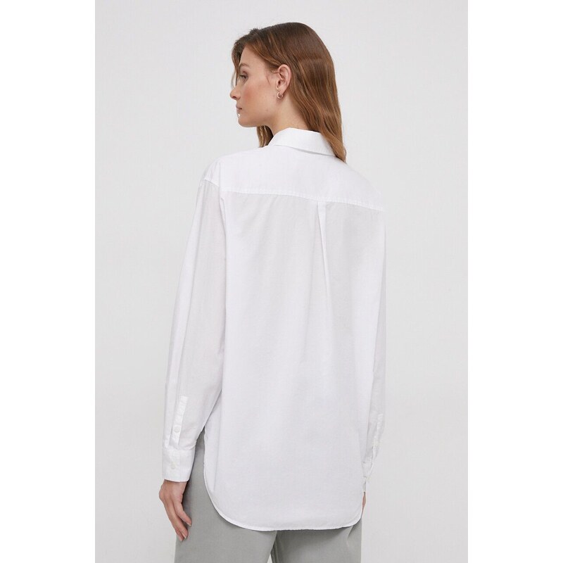 Bavlnená košeľa Calvin Klein Jeans dámska, biela farba, voľný strih, s klasickým golierom, J20J222610