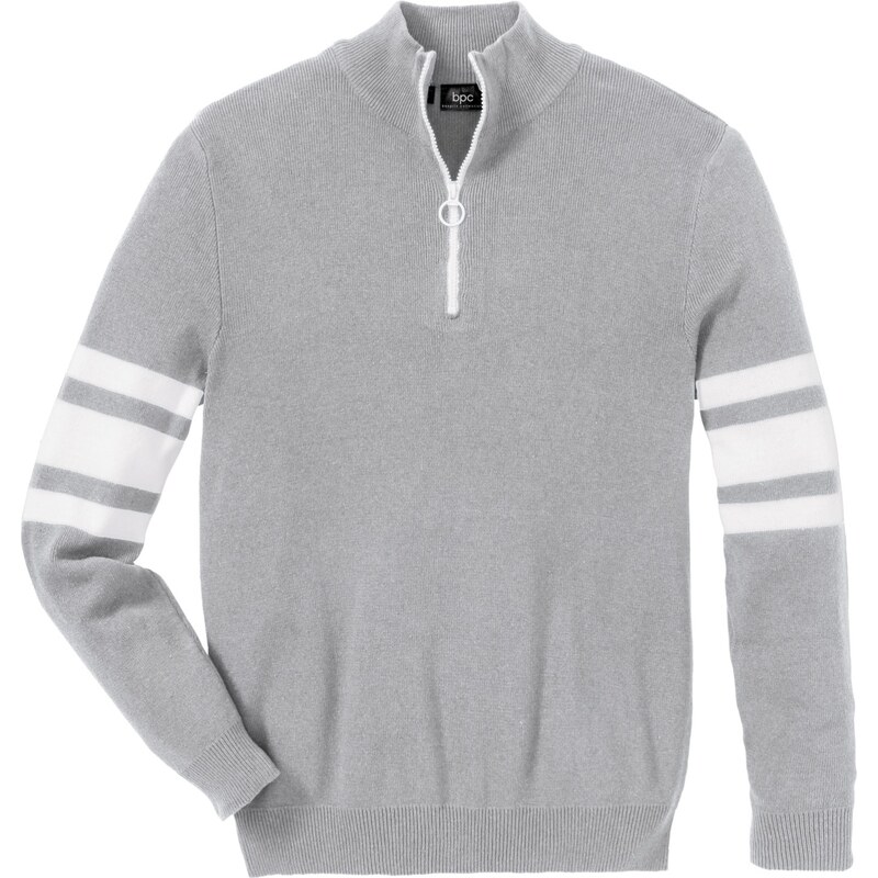 bonprix Pulóver so zipsom a recyklovanou bavlnou, farba šedá 44789306