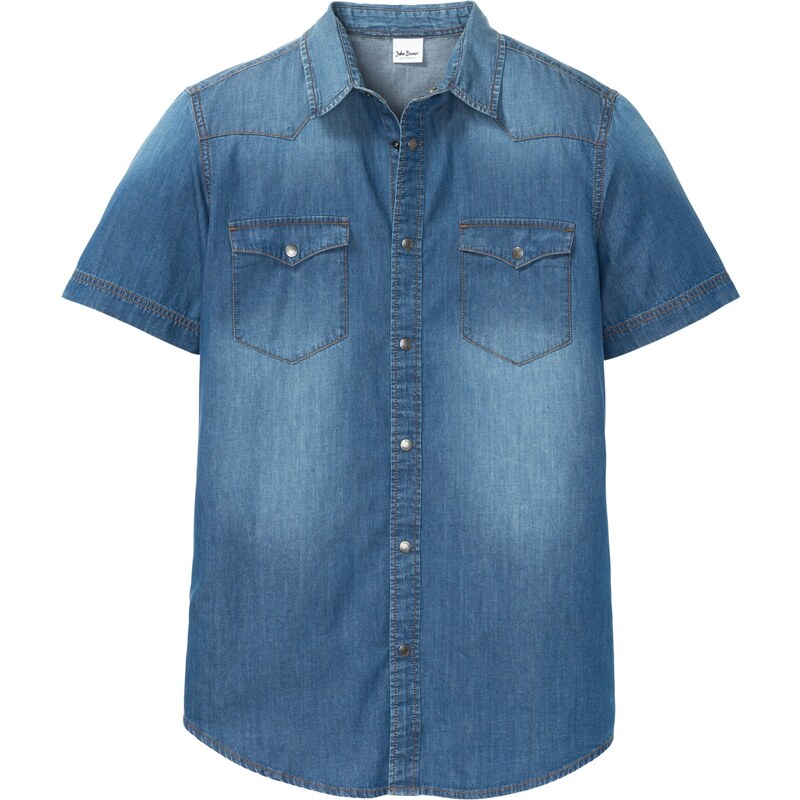 bonprix Džínsová košeľa, krátky rukáv, Slim Fit, farba modrá