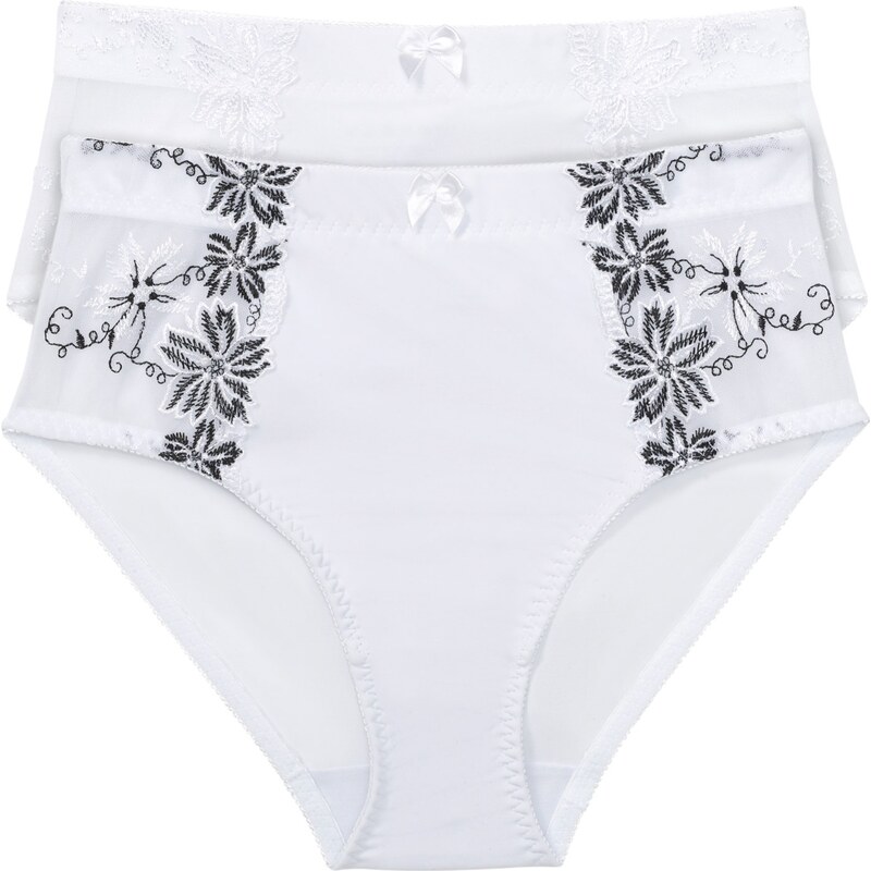 bonprix Tvarujúce nohavičky s jemnou výšivkou (2 ks), farba biela 44731953