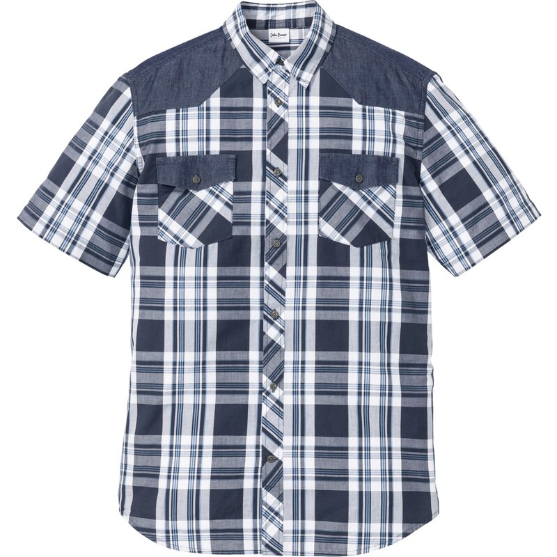 bonprix Košeľa, krátky rukáv, s denimom, farba modrá 44732431