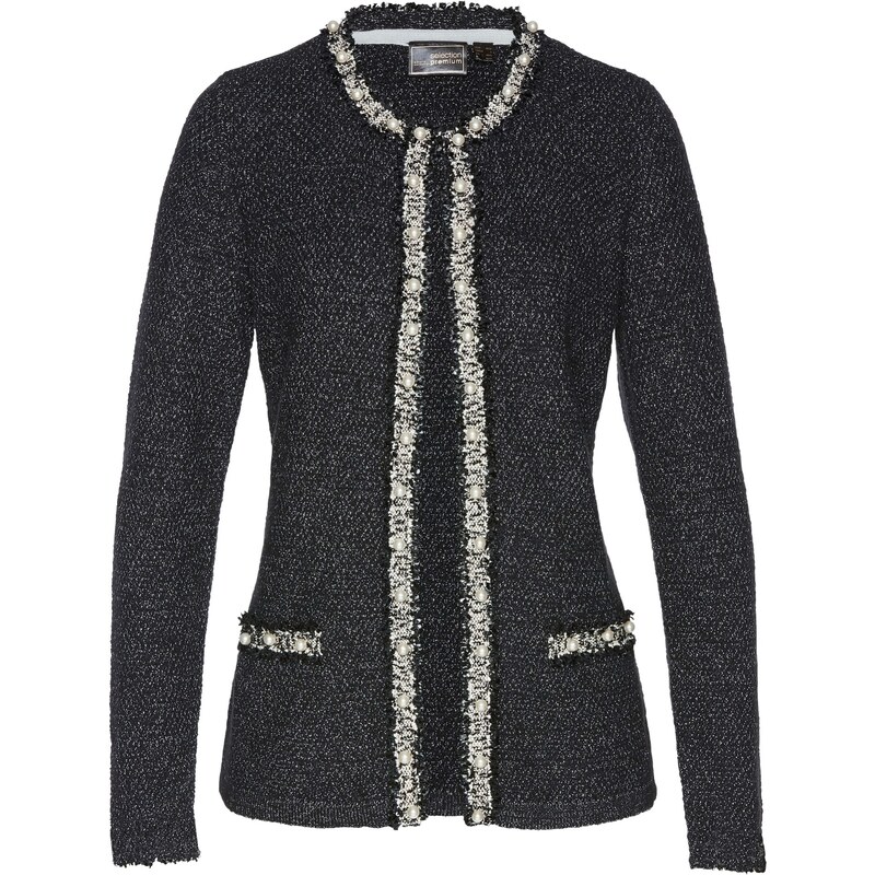 bonprix Pletený sveter s perlami, farba čierna 46843021