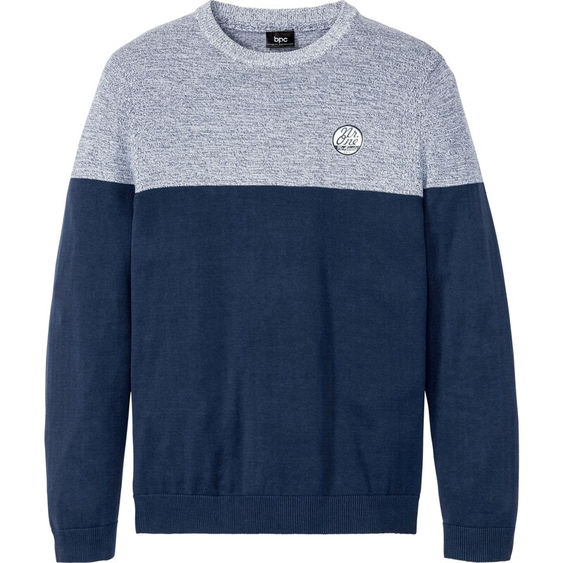bonprix Jemne pletený pulóver s bavlnou, Colourblocking, farba modrá 44789745