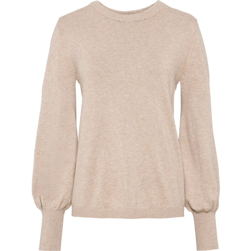 bonprix Pulóver s balónovými rukávmi, farba béžová 44733952