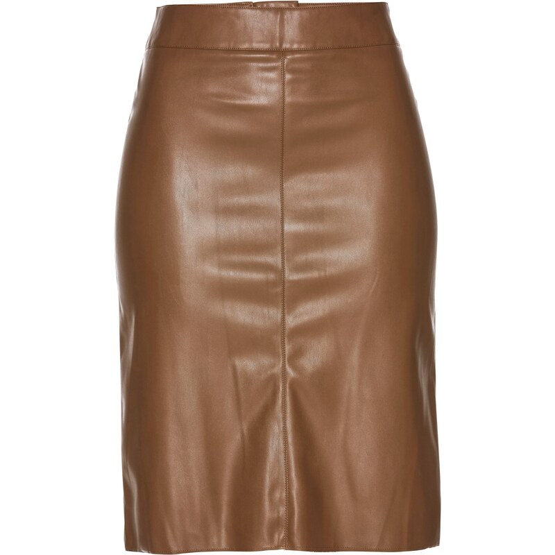 bonprix Koženková sukňa, ceruzkový strih, farba hnedá 45882155