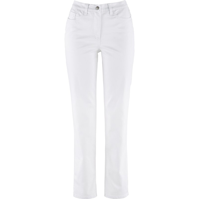 bonprix Rovné džínsy, stredná výška pásu, strečové, farba biela 44742018