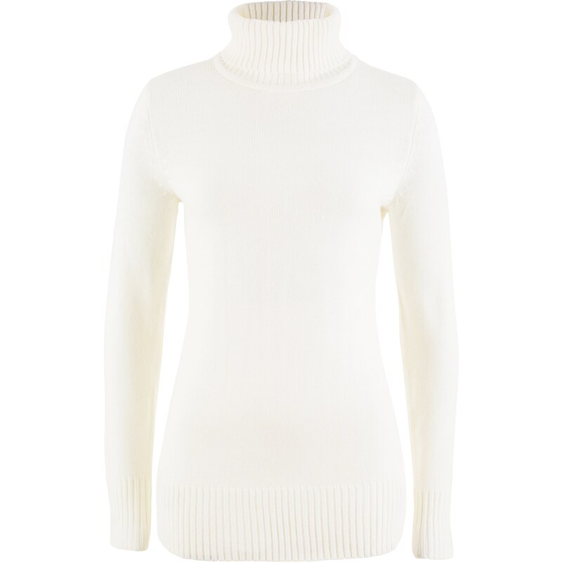 bonprix Pulóver s rolákom Basic, farba biela 44799244