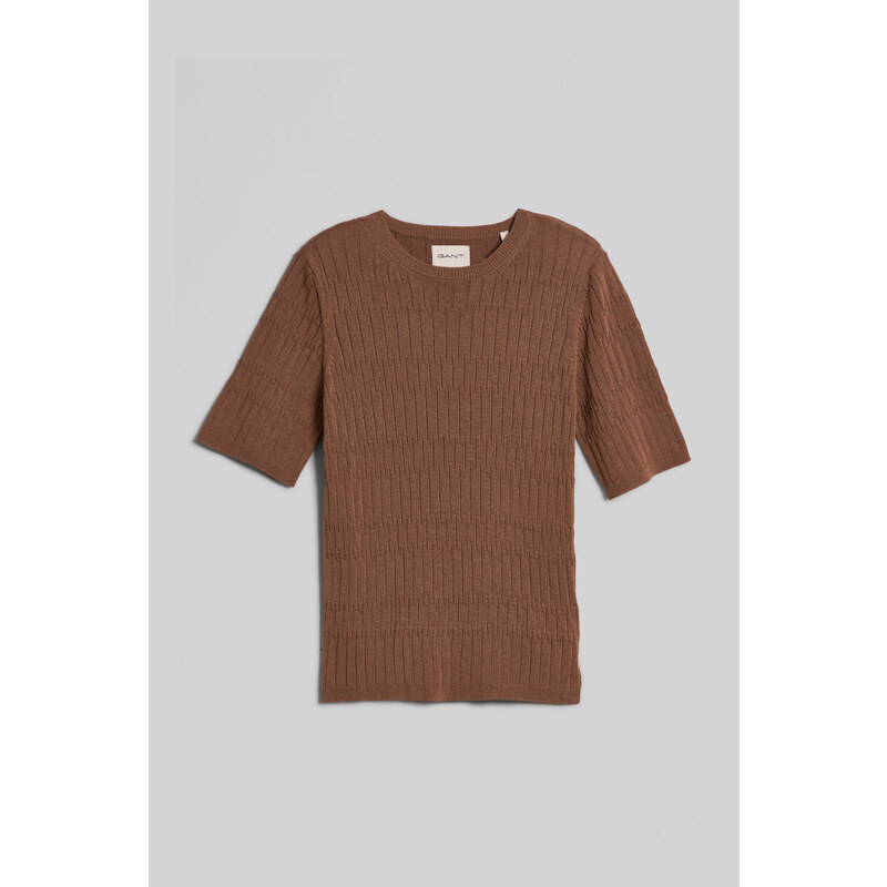 SVETER GANT TEXTURED SHORT SLEEVE C-NECK ROASTED WALNUT 47679029