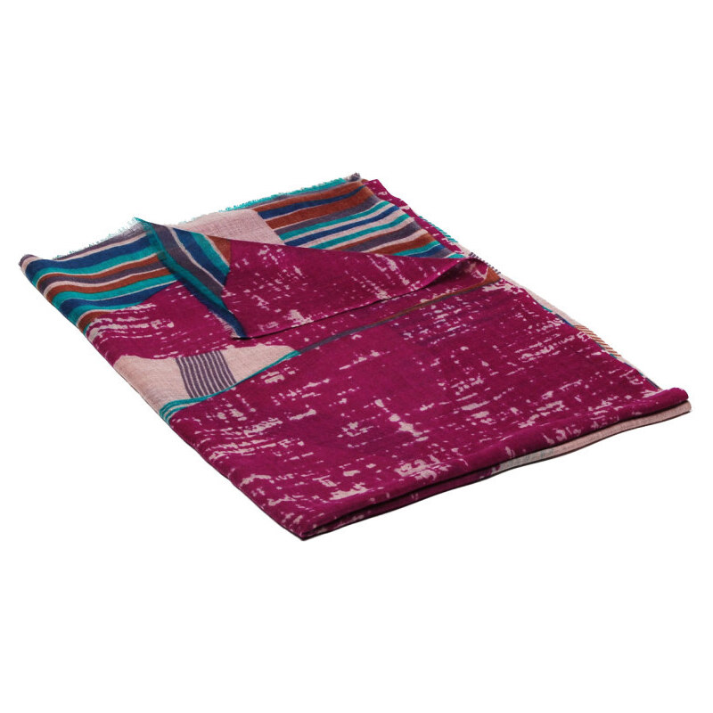 Pranita Kašmírska vlnená pašmína s potlačou s fialovou, béžovou a tyrkysovou