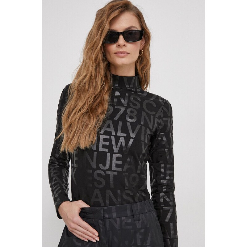 Tričko s dlhým rukávom Calvin Klein Jeans dámsky,čierna farba,s polorolákom,J20J222988