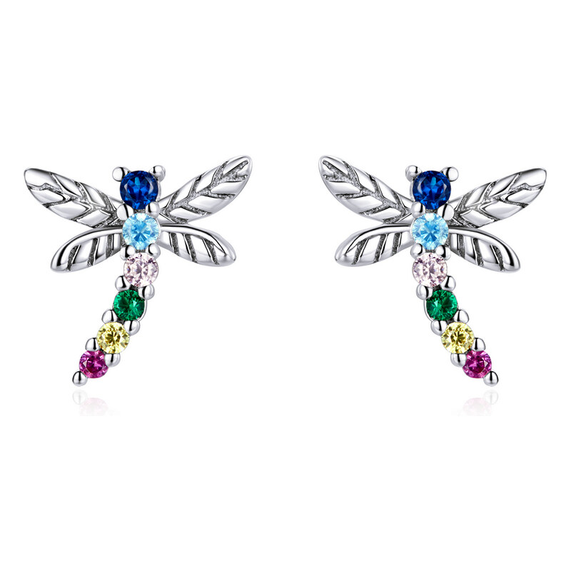 Ligot Strieborné náušnice farebná vážka 47739494