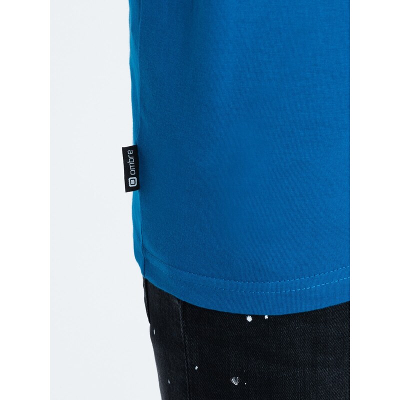 Ombre Clothing Pánske tričko s dlhým rukávom a gombíkmi pri výstrihu - modré V2 OM-LSCL-0107