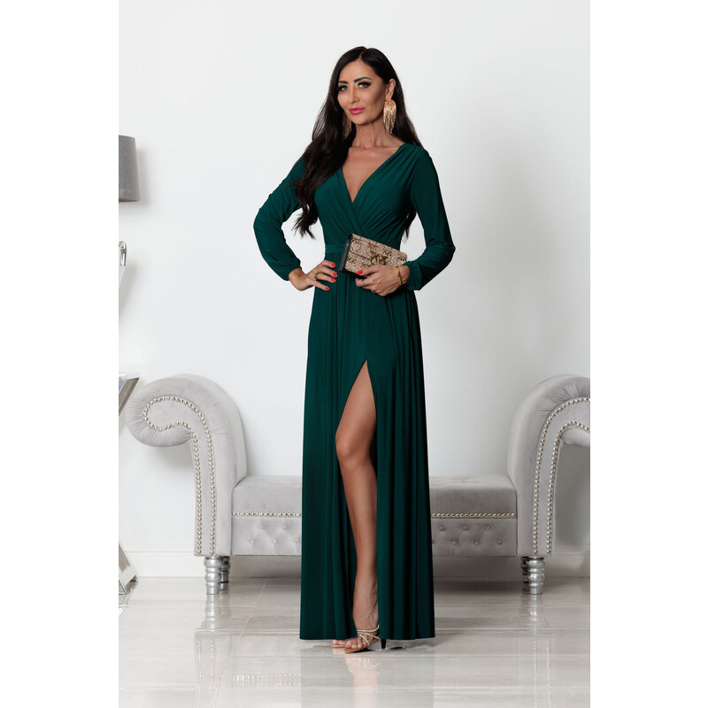 miadresses.sk Zelené spoločenské šaty s rozparkom 47751071