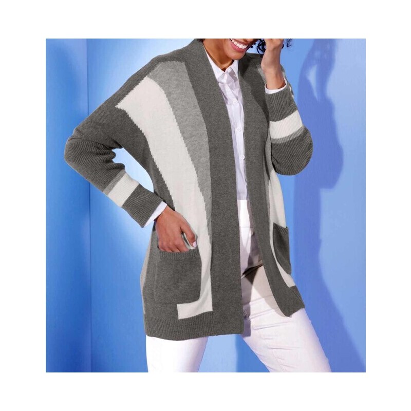 E-shop Merino hodvábny kardigán Création L Premium, šedo-krémový