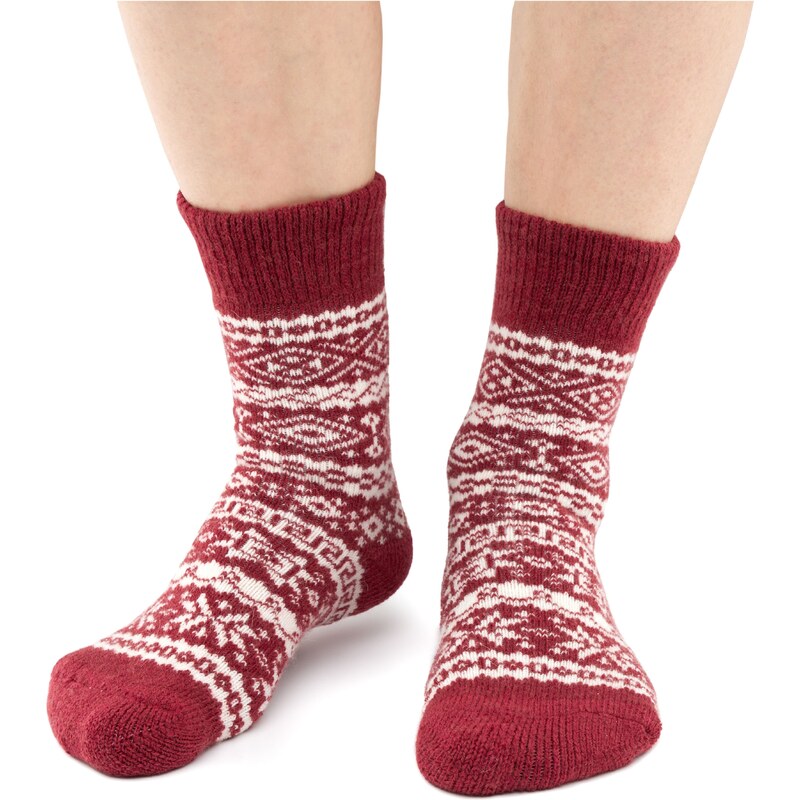 Vlnka Ovčie ponožky Merino s nórskym vzorom červená