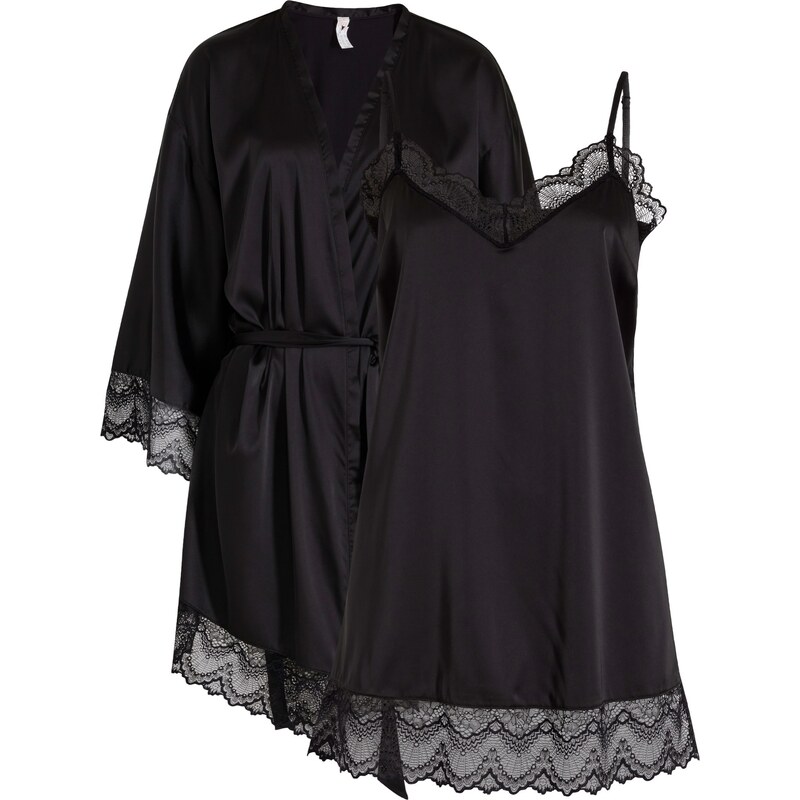 bonprix Kimono a negližé (2-dielna sada), farba čierna 47784309