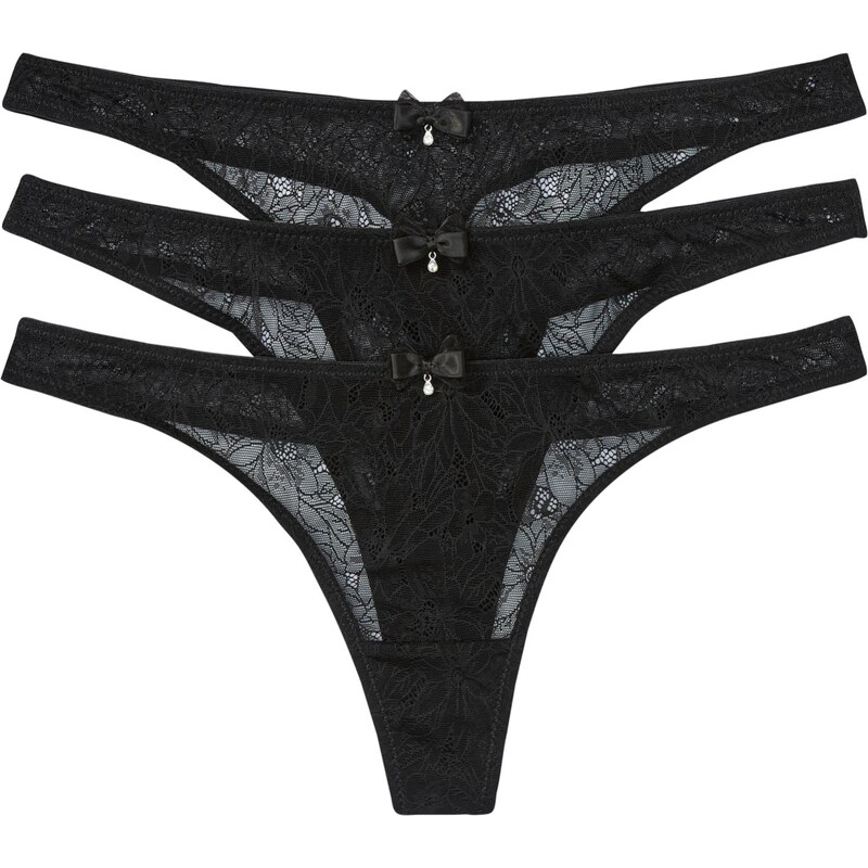 bonprix String nohavičky (3ks v balení), farba čierna 47784323