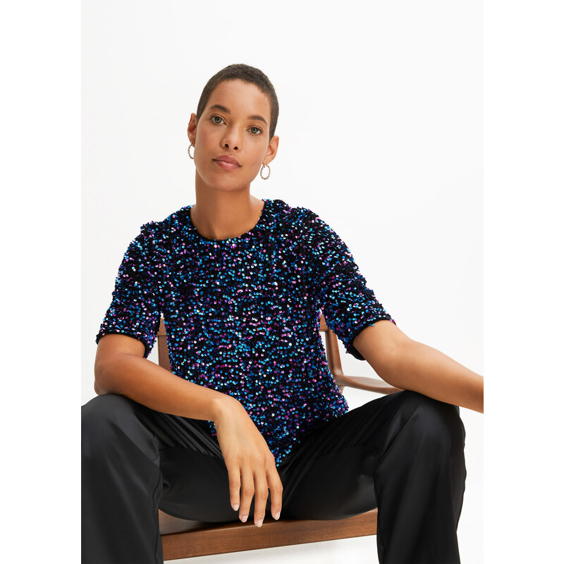 bonprix Flitrované tričko, farba čierna 47784425