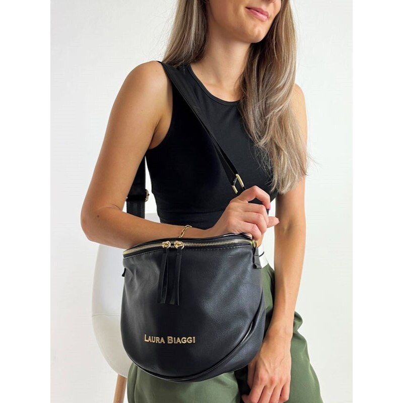 Small black leather Laura Biaggi handbag