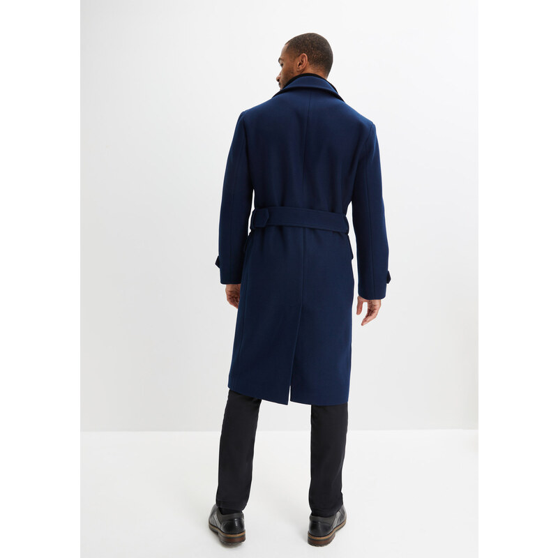 bonprix Kabát vo vlneným vzhľadom s opaskom, farba modrá