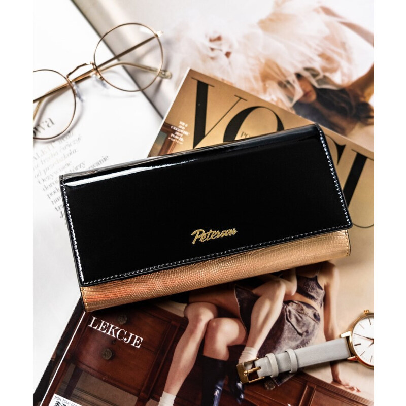 PETERSON-dámska peňaženka-čierno-zlatý šperk-klasický strih-luxus v každom detaile