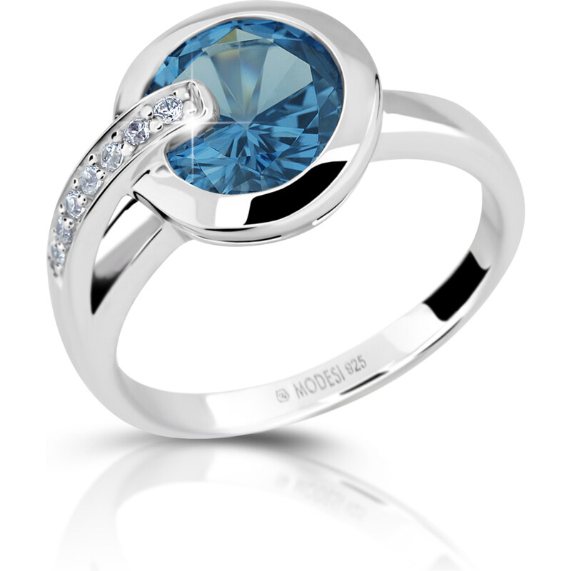 Modesi Pôvabný strieborný prsteň s akvamarínom a zirkónmi M11061 58 mm 66590974