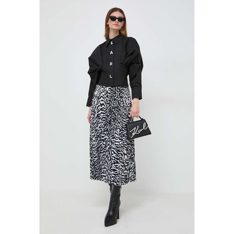Sukňa Karl Lagerfeld čierna farba, midi, áčkový strih