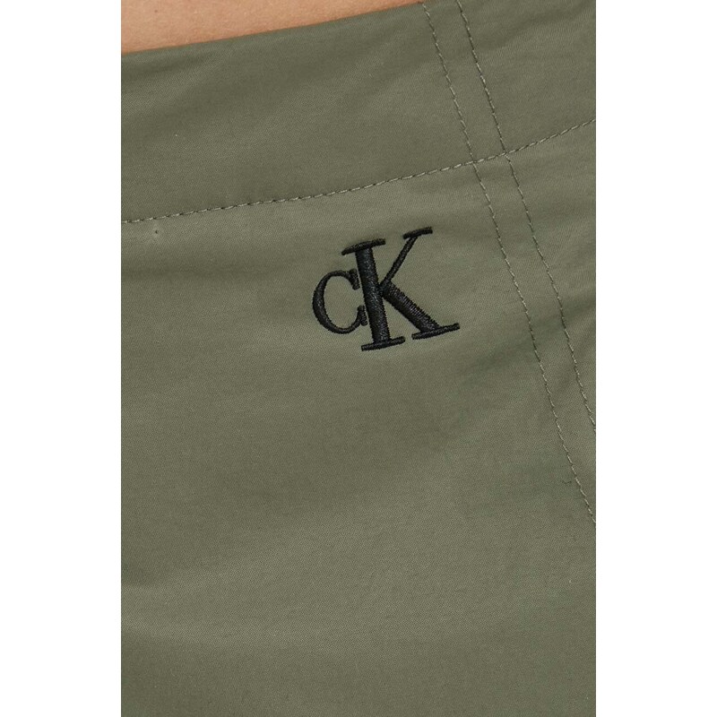 Nohavice Calvin Klein Jeans dámske,zelená farba,široké,vysoký pás,J20J222609