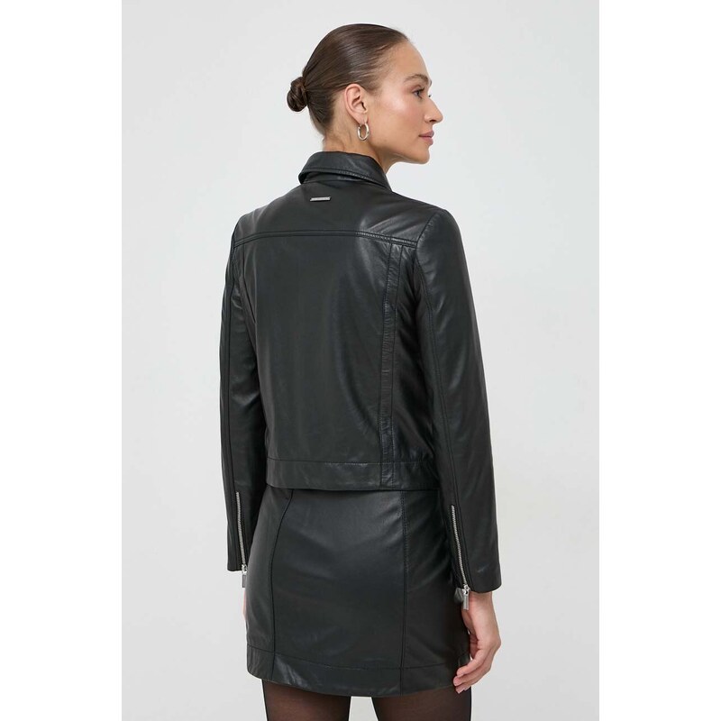 Kožená bunda Armani Exchange dámska, čierna farba, prechodná, 3DYB50 YLP1Z